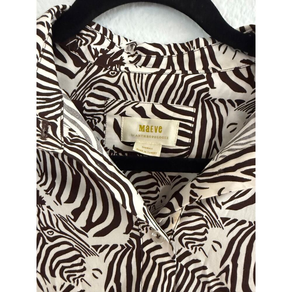 Anthro Maeve Bettina Tiered Shirt Buttondown Zebra, Size XXS - Picture 5 of 6